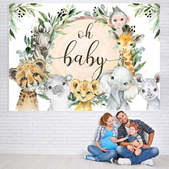 Lofaris Oh Baby Jungle Animals Green Shower Backdrop for Boy