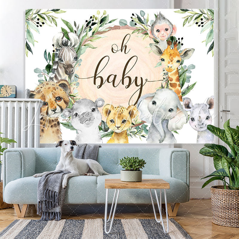 Lofaris Oh Baby Jungle Animals Green Shower Backdrop for Boy