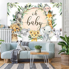 Lofaris Oh Baby Jungle Animals Green Shower Backdrop for Boy