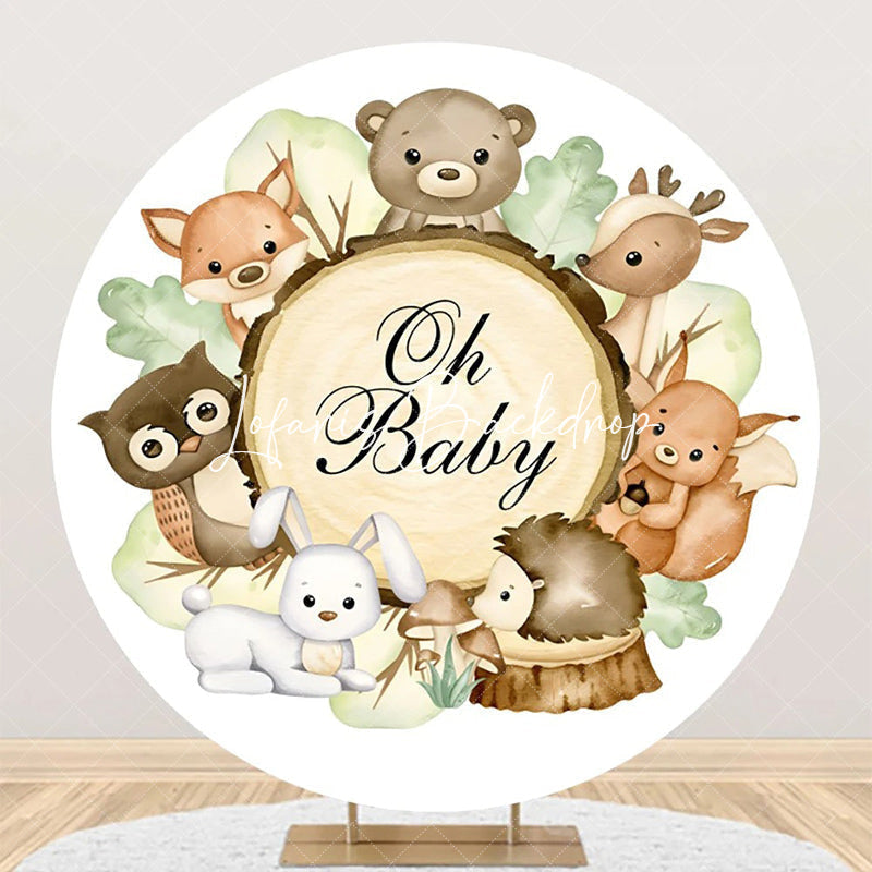 Lofaris Oh Baby Lovely Animals Tree Stump Round Backdrop
