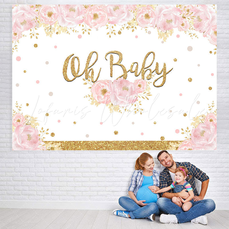 Lofaris Oh Baby Pink Floral And Glitter Shower Backdrop