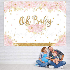 Lofaris Oh Baby Pink Floral And Glitter Shower Backdrop
