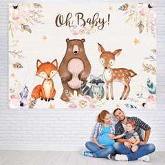 Lofaris Oh Baby Pink Floral Animals Shower Backdrop