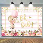 Lofaris Oh Baby Pink Floral Balloon stripe Shower Backdrop