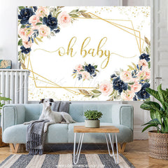 Lofaris Oh Baby Pink Floral Gold Glitter Shower Backdrop