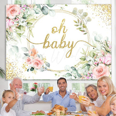 Lofaris Oh Baby Pink Flower Gold Shower Backdrop For Girl
