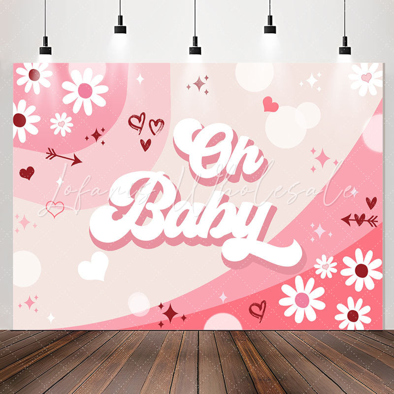 Lofaris Oh Baby Pink Groovy Flowers Gender Reveal Backdrop