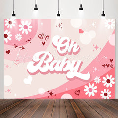 Lofaris Oh Baby Pink Groovy Flowers Gender Reveal Backdrop