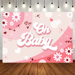 Lofaris Oh Baby Pink Groovy Flowers Gender Reveal Backdrop