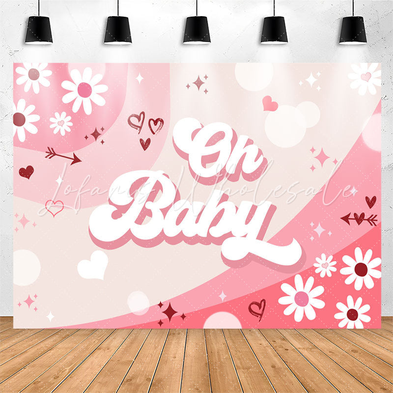 Lofaris Oh Baby Pink Groovy Flowers Gender Reveal Backdrop