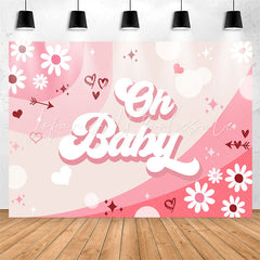 Lofaris Oh Baby Pink Groovy Flowers Gender Reveal Backdrop