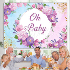 Lofaris Oh Baby Purple Floral Glitter Shower Backdrop