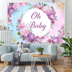 Lofaris Oh Baby Purple Floral Glitter Shower Backdrop
