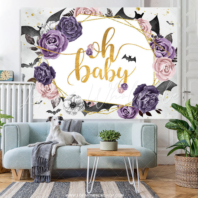 Lofaris Oh Baby Purple Floral Halloween Shower Backdrop