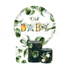Oh Baby Safari Birthday Party Round Backdrop Cover Plinth Cylinder Pedestal Cover