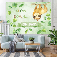 Lofaris Oh Baby Slow Down Green Leaves Shower Backdrop