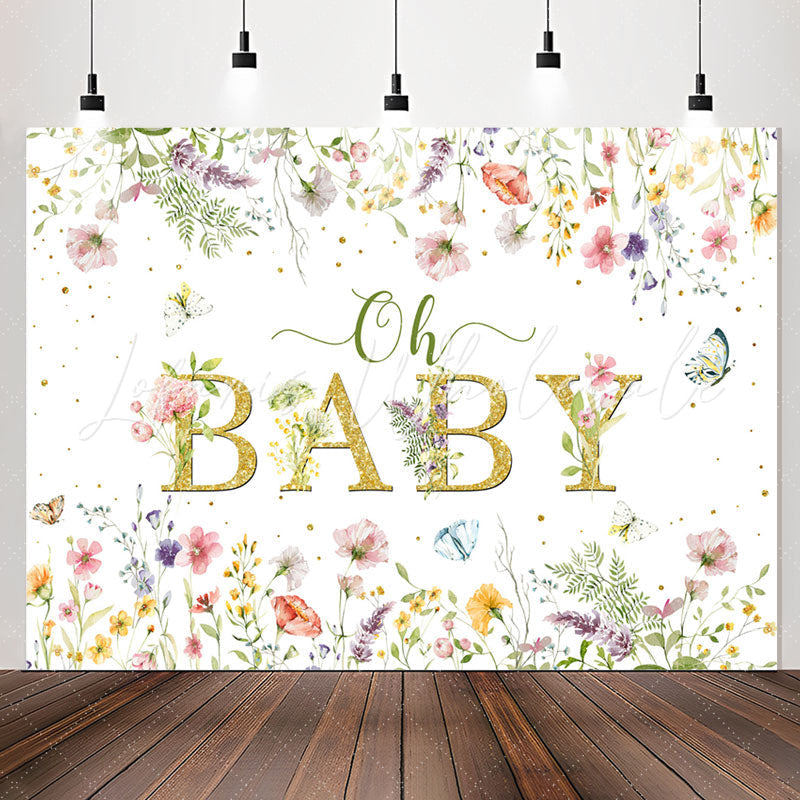 Lofaris Oh Baby Spring Floral White Gender Reveal Backdrop