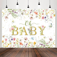 Lofaris Oh Baby Spring Floral White Gender Reveal Backdrop