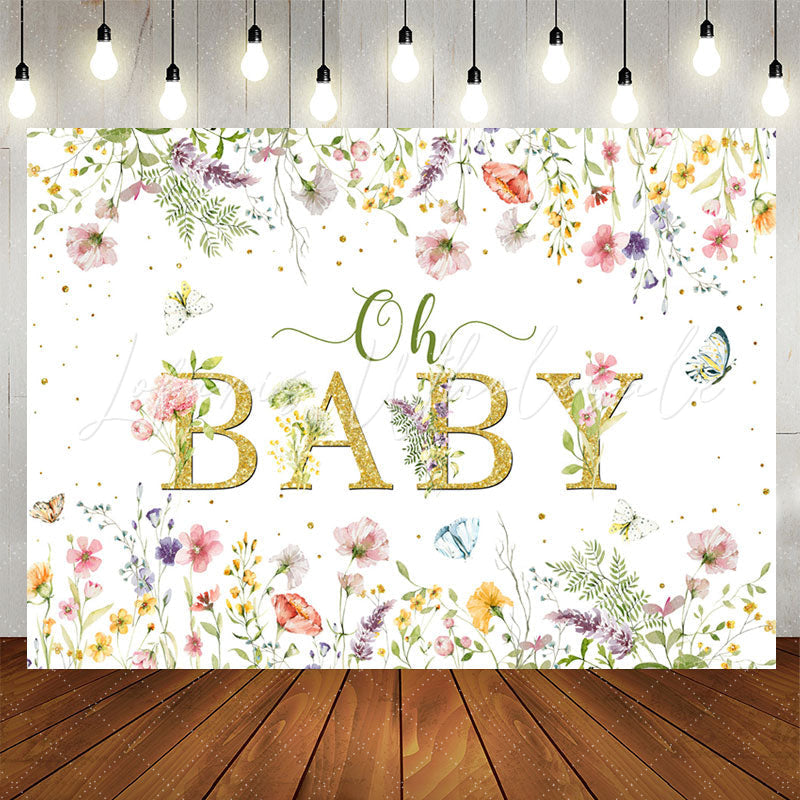 Lofaris Oh Baby Spring Floral White Gender Reveal Backdrop