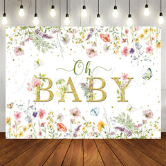 Lofaris Oh Baby Spring Floral White Gender Reveal Backdrop