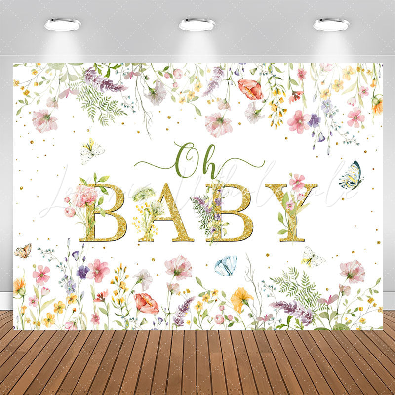 Lofaris Oh Baby Spring Floral White Gender Reveal Backdrop