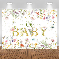 Lofaris Oh Baby Spring Floral White Gender Reveal Backdrop