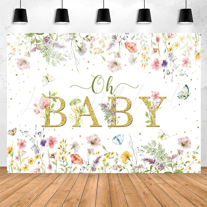 Lofaris Oh Baby Spring Floral White Gender Reveal Backdrop