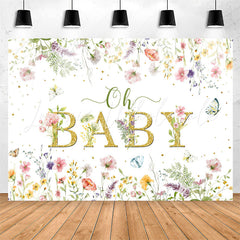 Lofaris Oh Baby Spring Floral White Gender Reveal Backdrop