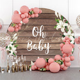 Lofaris Oh Baby White Floral Brown Wood Round Shower Backdrop