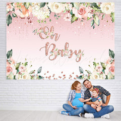 Lofaris Oh Baby White Floral Pink Glitter Shower Backdrop
