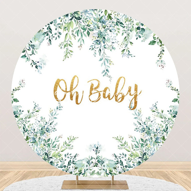 Lofaris Oh Baby White Greenery Round Gender Reveal Backdrop