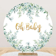 Lofaris Oh Baby White Greenery Round Gender Reveal Backdrop