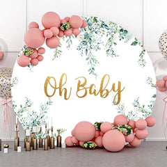 Lofaris Oh Baby White Greenery Round Gender Reveal Backdrop