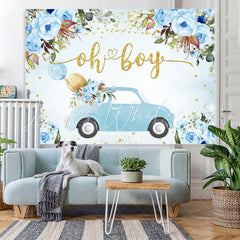 Lofaris Oh Boy Blue Car and Balloon Floral Baby Shower Backdrop