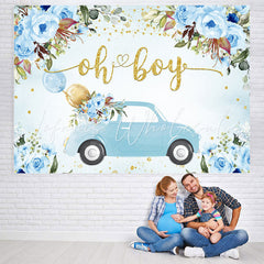 Lofaris Oh Boy Blue Car and Balloon Floral Baby Shower Backdrop