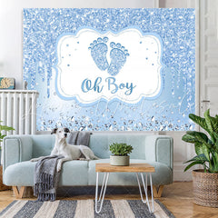 Lofaris Oh Boy Blue Glitter Baby Shower Backdrop For Party
