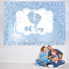 Lofaris Oh Boy Blue Glitter Baby Shower Backdrop For Party