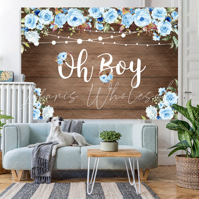 Lofaris Oh Boy Blue Roses Wood and Lights Baby Shower for