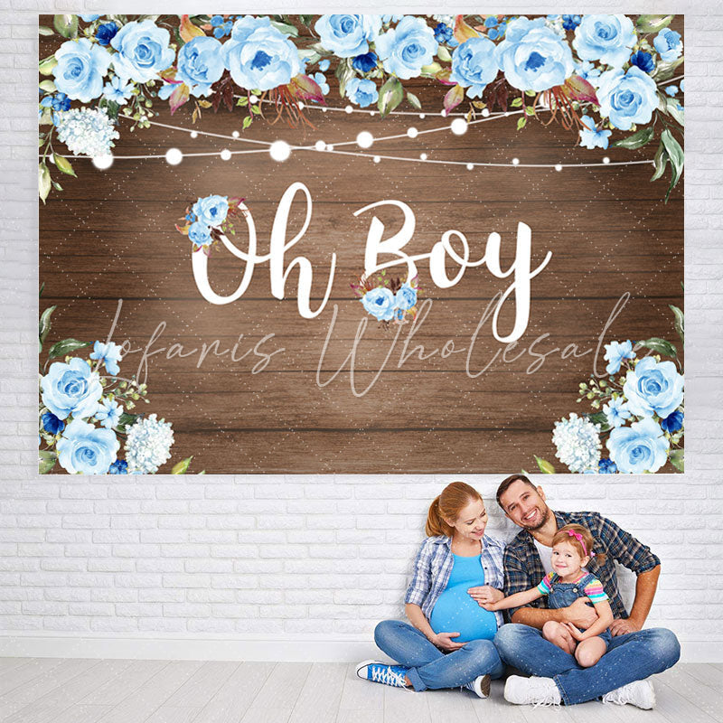 Lofaris Oh Boy Blue Roses Wood and Lights Baby Shower for