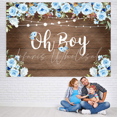 Lofaris Oh Boy Blue Roses Wood and Lights Baby Shower for
