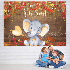 Lofaris Oh Boy Elephant Red Leaves Gold Glitter Baby Shower Backdrop