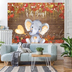 Lofaris Oh Boy Elephant Red Leaves Gold Glitter Baby Shower Backdrop