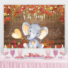 Lofaris Oh Boy Elephant Red Leaves Gold Glitter Baby Shower Backdrop