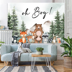 Lofaris Oh Boy Forest Animals Spruce Baby Shower Backdrop