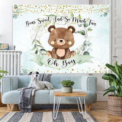Lofaris Oh boy green leaves and teddy bear baby shower backdrop