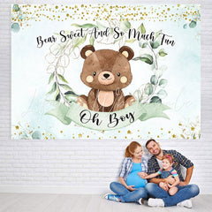 Lofaris Oh boy green leaves and teddy bear baby shower backdrop