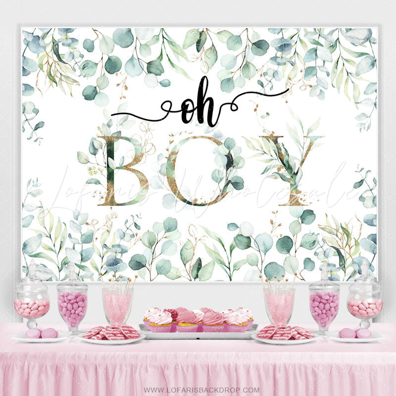 Lofaris Oh Boy Green Leaves Boho Theme Baby Shower Backdrop