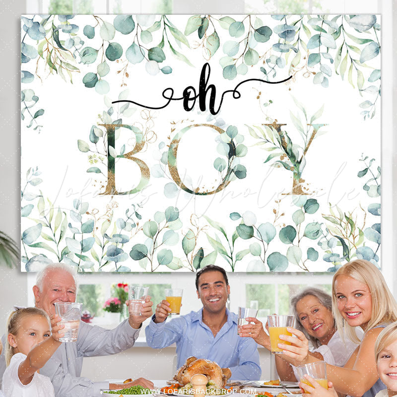 Lofaris Oh Boy Green Leaves Boho Theme Baby Shower Backdrop