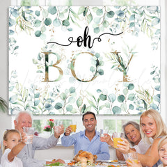 Lofaris Oh Boy Green Leaves Boho Theme Baby Shower Backdrop