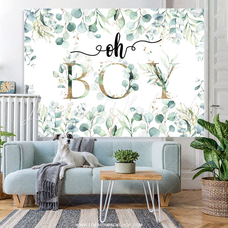 Lofaris Oh Boy Green Leaves Boho Theme Baby Shower Backdrop